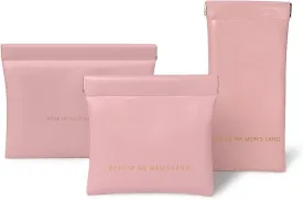 3 PCS Small Makeup Bag for Purse, Squeeze Top Small Pouches for Purse, Snap Closure Small Coin Pouch for Women, PU Leather Mini Cosmetic Organizer Pouch for Lipstick, Sunglasses (Pink)