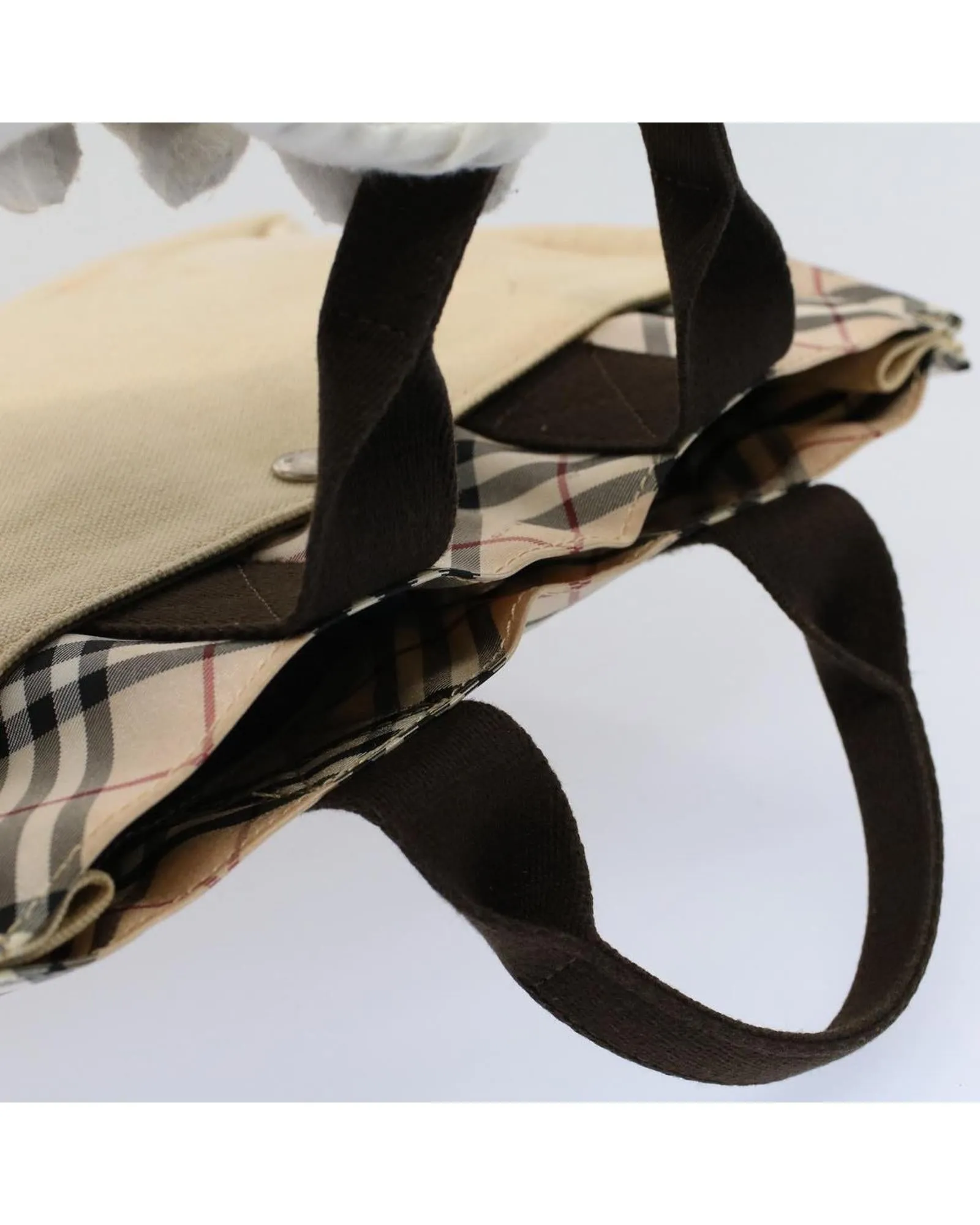 Beige Canvas Hand Bag with Nova Check Pattern