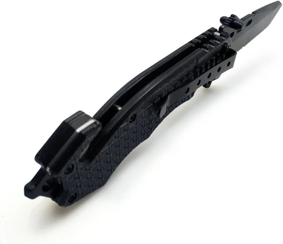 BGT Folding Pocket Knife 3.4 Inch Black Blade Aluminum Handle Survival Tool Knives Carry Velvet Bag, Sharpener (WTT NEW)