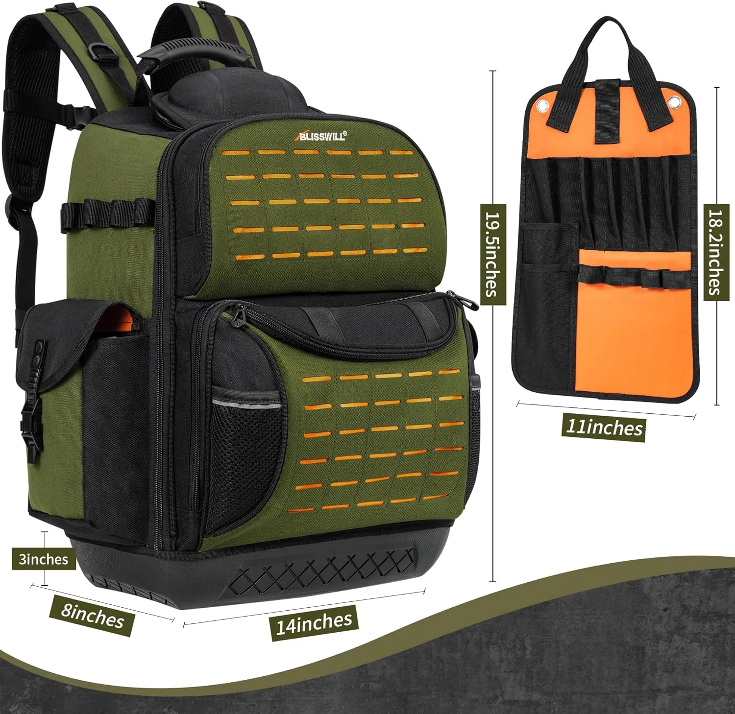 BLISSWILL Tool Bag Backpack for men,Heavy Duty Tool Backpack Bag with Waterproof Molded Base62 Pockets/40 Loops Heavy Duty Tools Organizer Bags/Electrician/Industrial/Construction Work Backpack