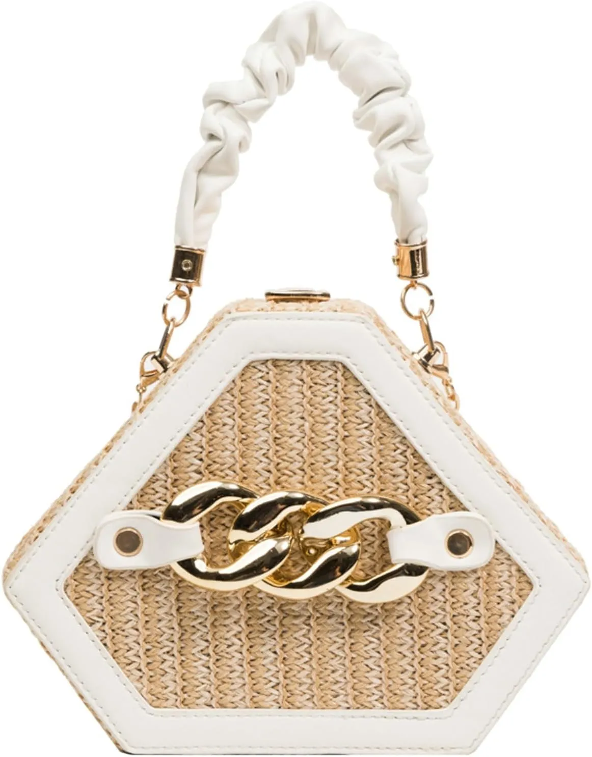Chain Woven Crossbody Bag Versatile Box Handbag PU Top Handle Chain Strap Mini Satchel Women 2024 Trendy Shoulder