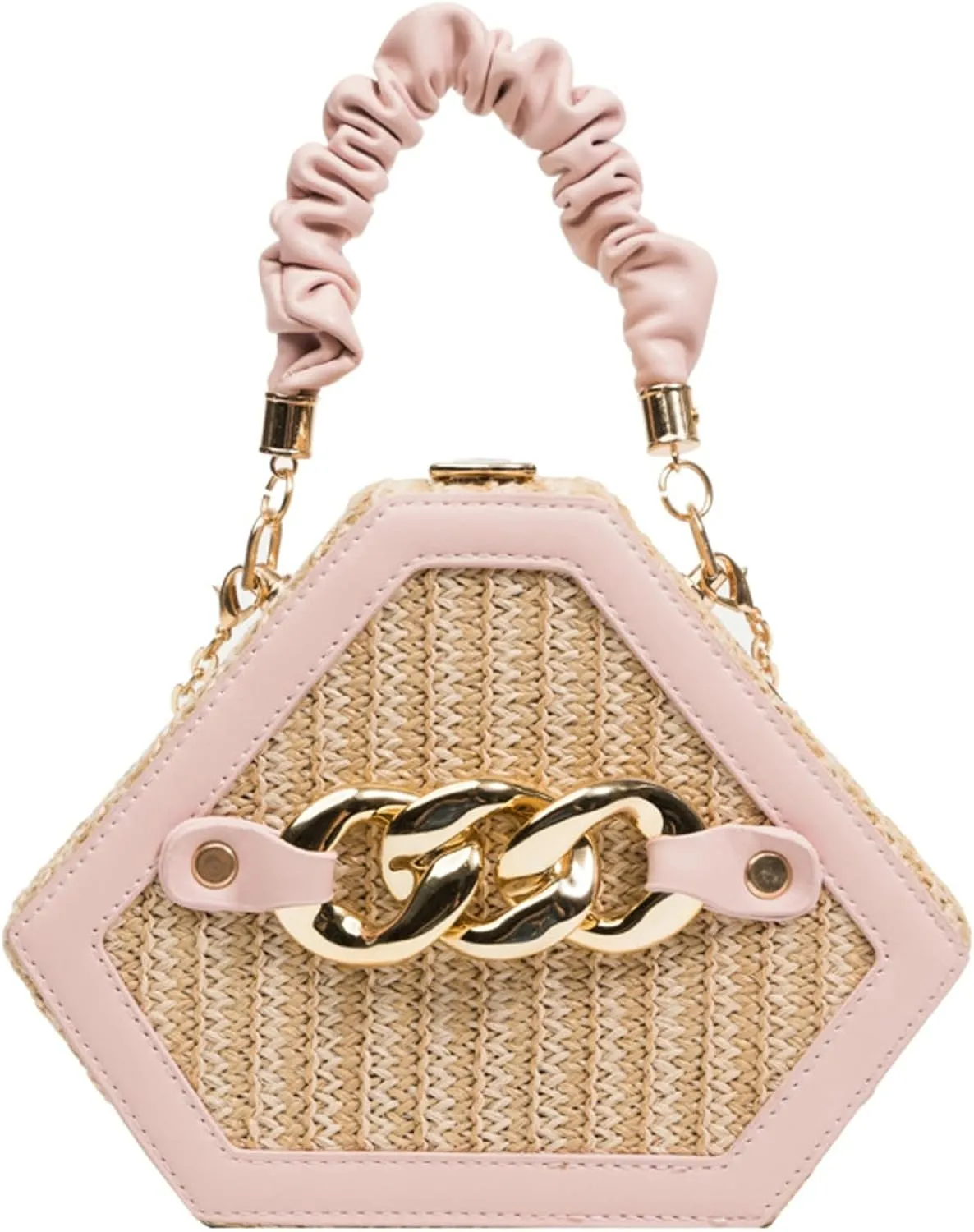 Chain Woven Crossbody Bag Versatile Box Handbag PU Top Handle Chain Strap Mini Satchel Women 2024 Trendy Shoulder