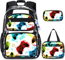 Clear Backpack for Boys Girls - 3 Pcs Clear Heavy Duty with Lunch Bag - See Through Backpack Stadium Approved