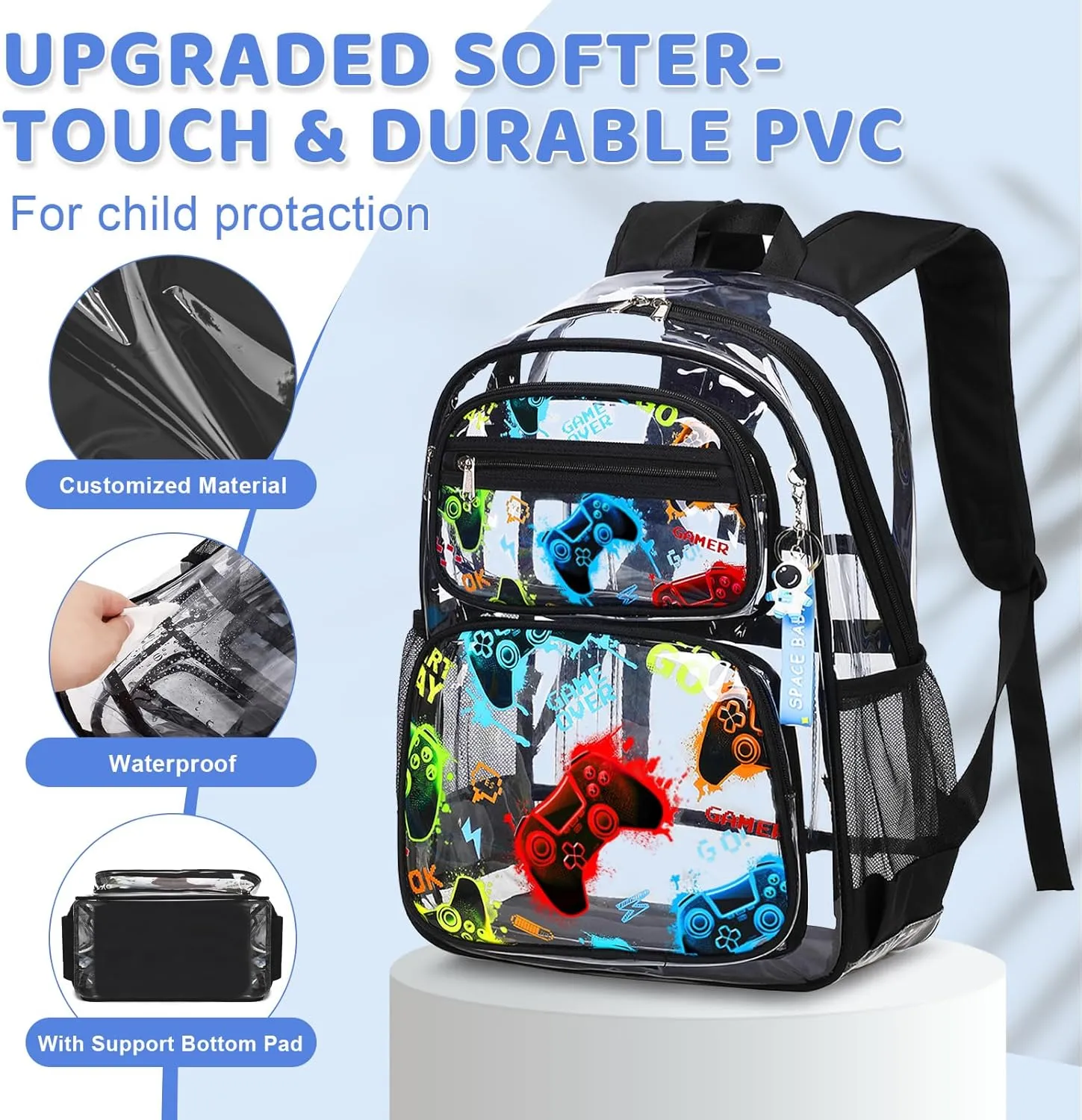 Clear Backpack for Boys Girls - 3 Pcs Clear Heavy Duty with Lunch Bag - See Through Backpack Stadium Approved