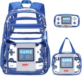 Clear Backpack for Boys Girls - 3 Pcs Clear Heavy Duty with Lunch Bag - See Through Backpack Stadium Approved