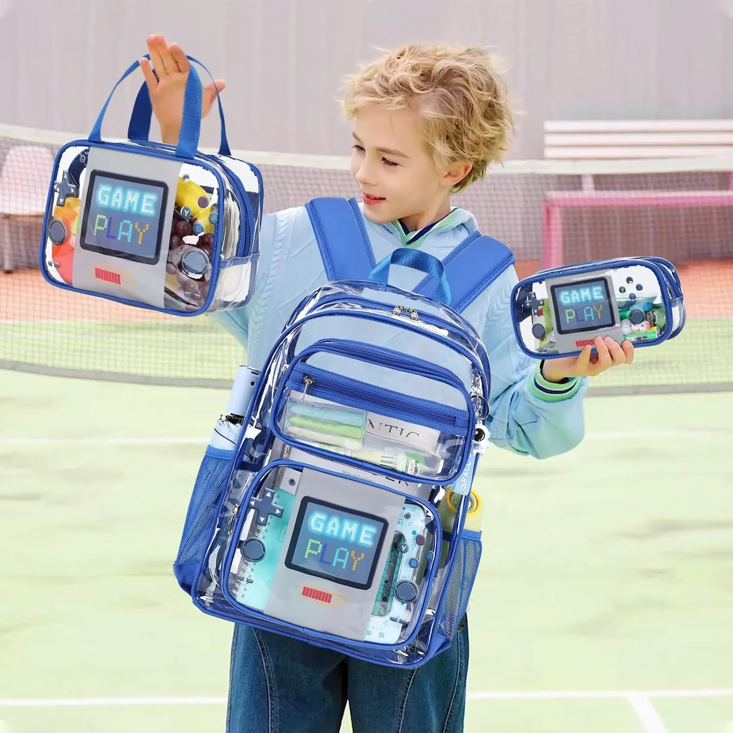 Clear Backpack for Boys Girls - 3 Pcs Clear Heavy Duty with Lunch Bag - See Through Backpack Stadium Approved