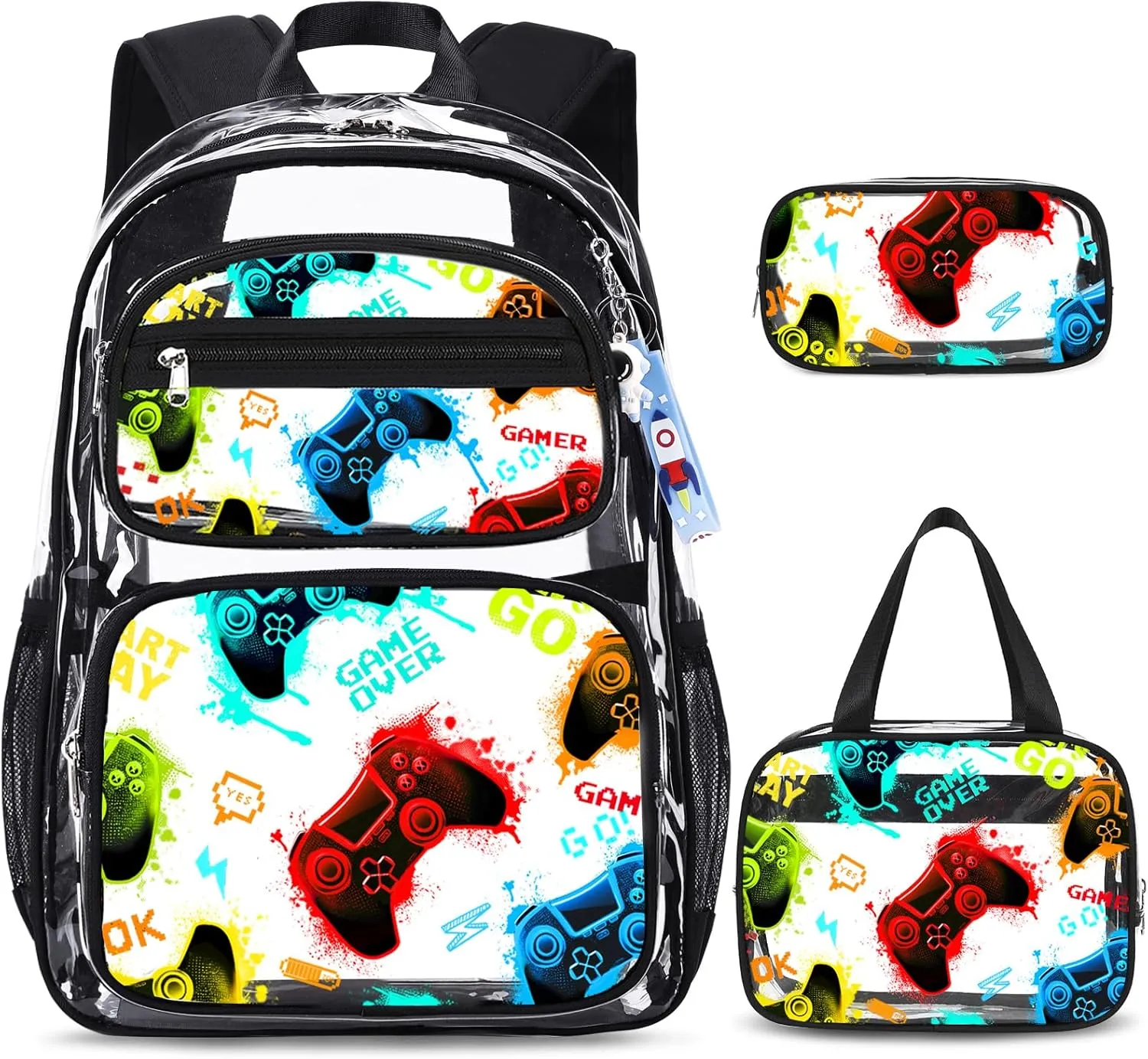 Clear Backpack for Boys Girls - 3 Pcs Clear Heavy Duty with Lunch Bag - See Through Backpack Stadium Approved