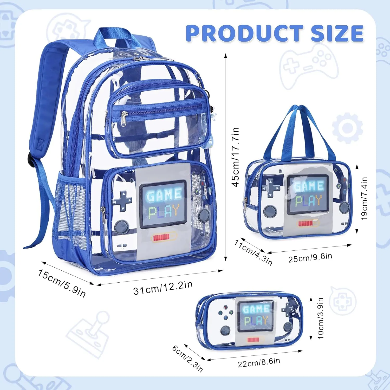 Clear Backpack for Boys Girls - 3 Pcs Clear Heavy Duty with Lunch Bag - See Through Backpack Stadium Approved
