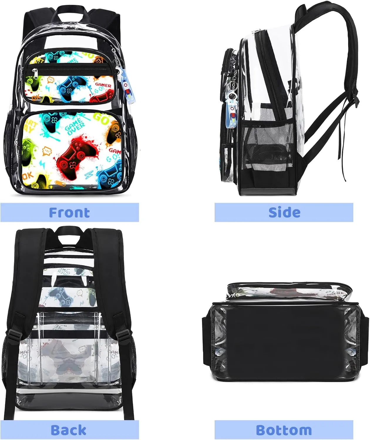 Clear Backpack for Boys Girls - 3 Pcs Clear Heavy Duty with Lunch Bag - See Through Backpack Stadium Approved