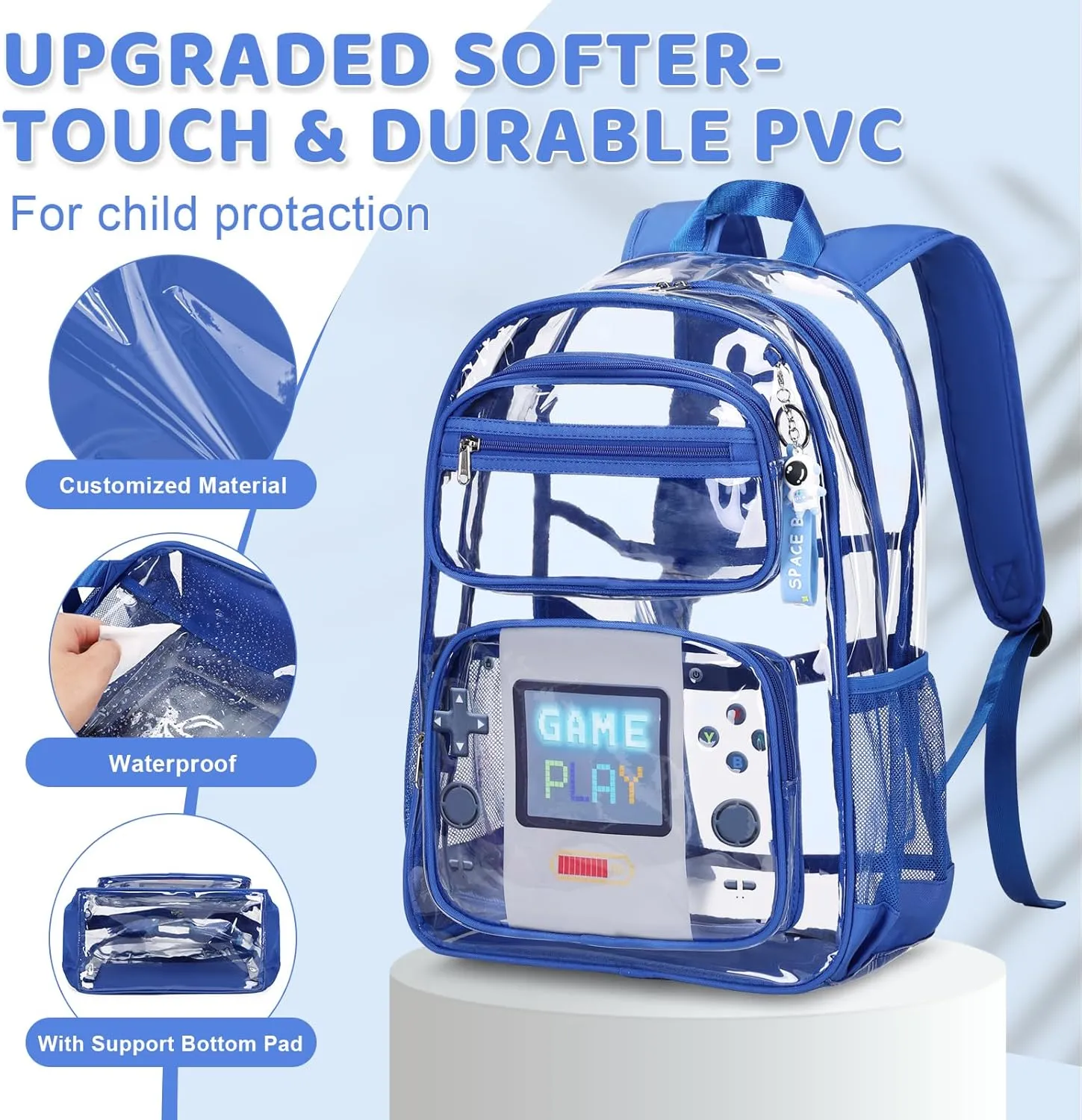 Clear Backpack for Boys Girls - 3 Pcs Clear Heavy Duty with Lunch Bag - See Through Backpack Stadium Approved