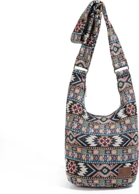 Coton Pose Women Hippie Crossbody Bag - Top Zip Large Capacity Canvas Sling Bag - Jacquard Cloth Handmade