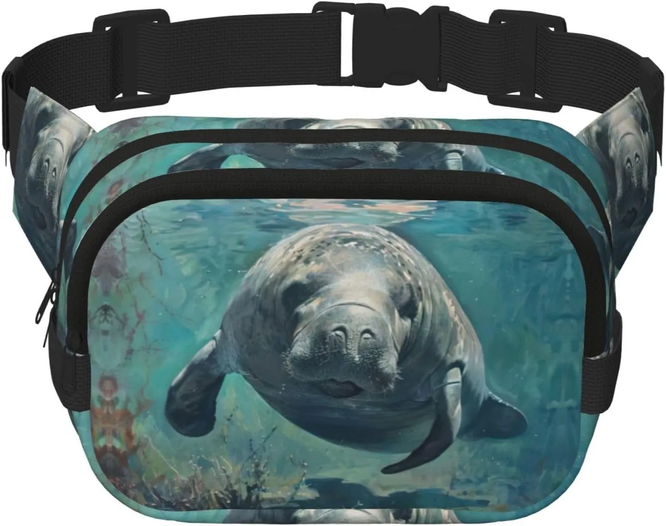 Crazy Save Manatee Print Square Double Layer bag Waist Bag Trendy Pack Travel Bag with Adjustable Bel