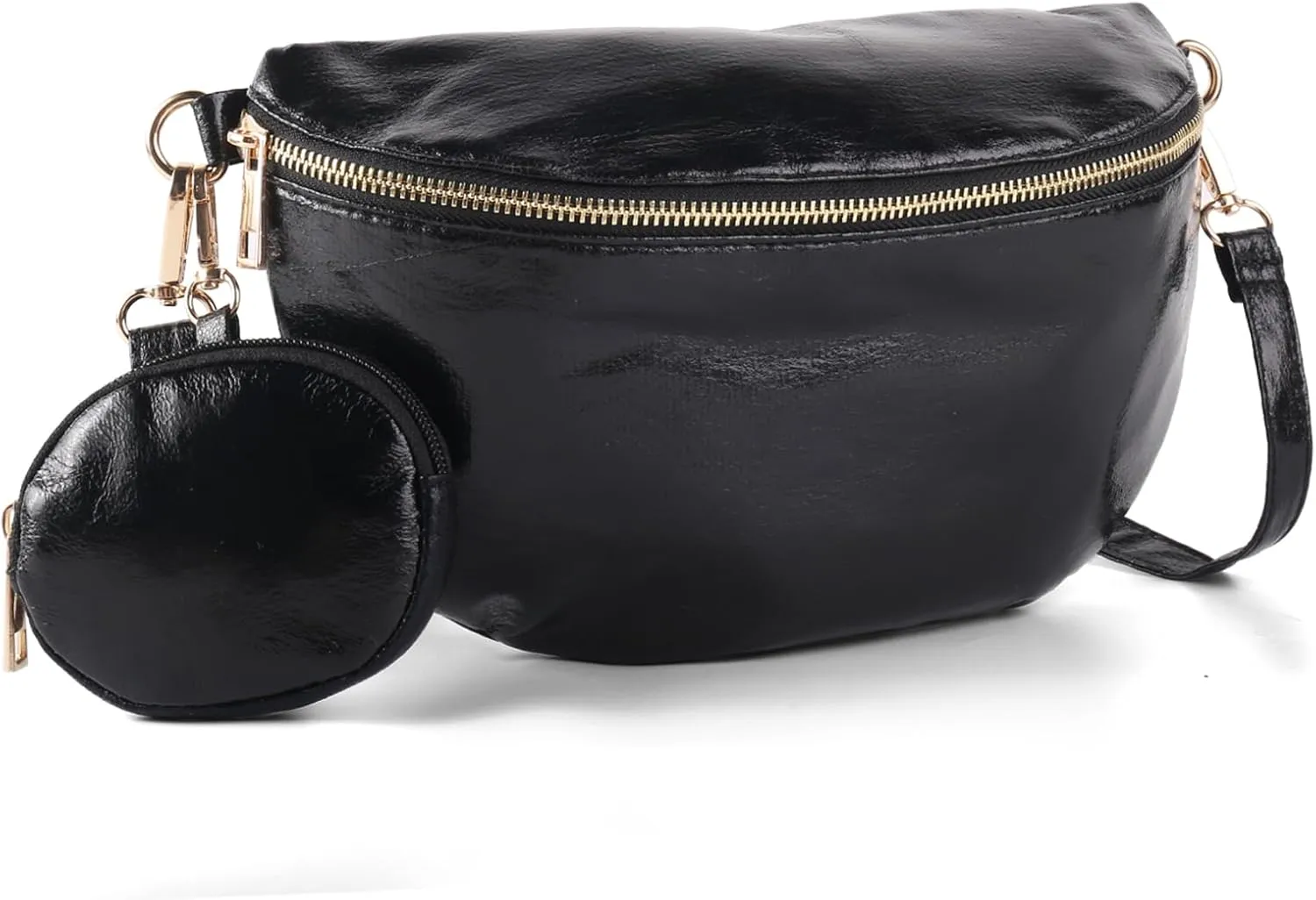 Crossbody Bags for Women Fashion Sling Purse Shoulder Bag Fanny Pack Leather Causal Chest Bum Bag Cross Body Purse (Black)