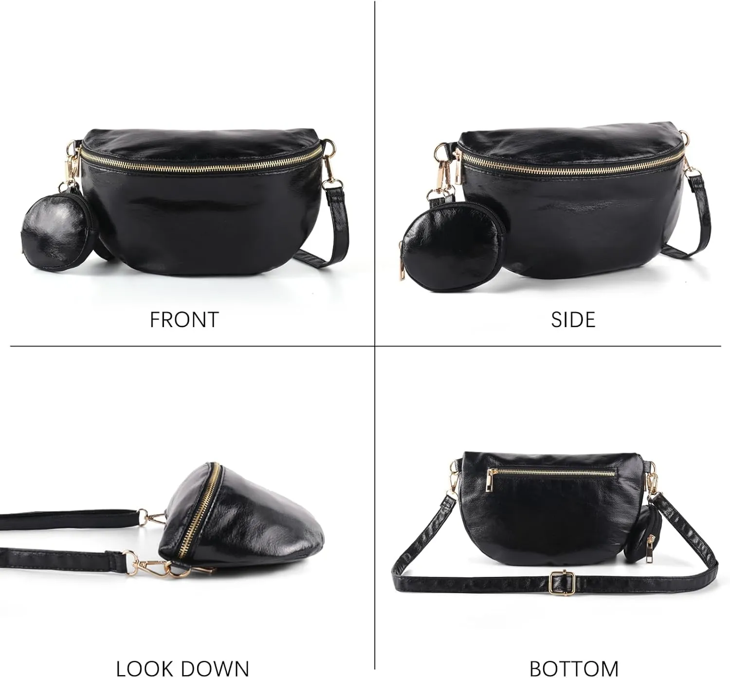Crossbody Bags for Women Fashion Sling Purse Shoulder Bag Fanny Pack Leather Causal Chest Bum Bag Cross Body Purse (Black)