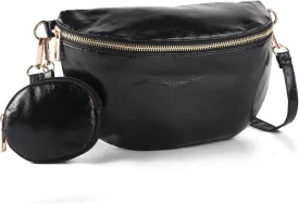 Crossbody Bags for Women Fashion Sling Purse Shoulder Bag Fanny Pack Leather Causal Chest Bum Bag Cross Body Purse (Black)