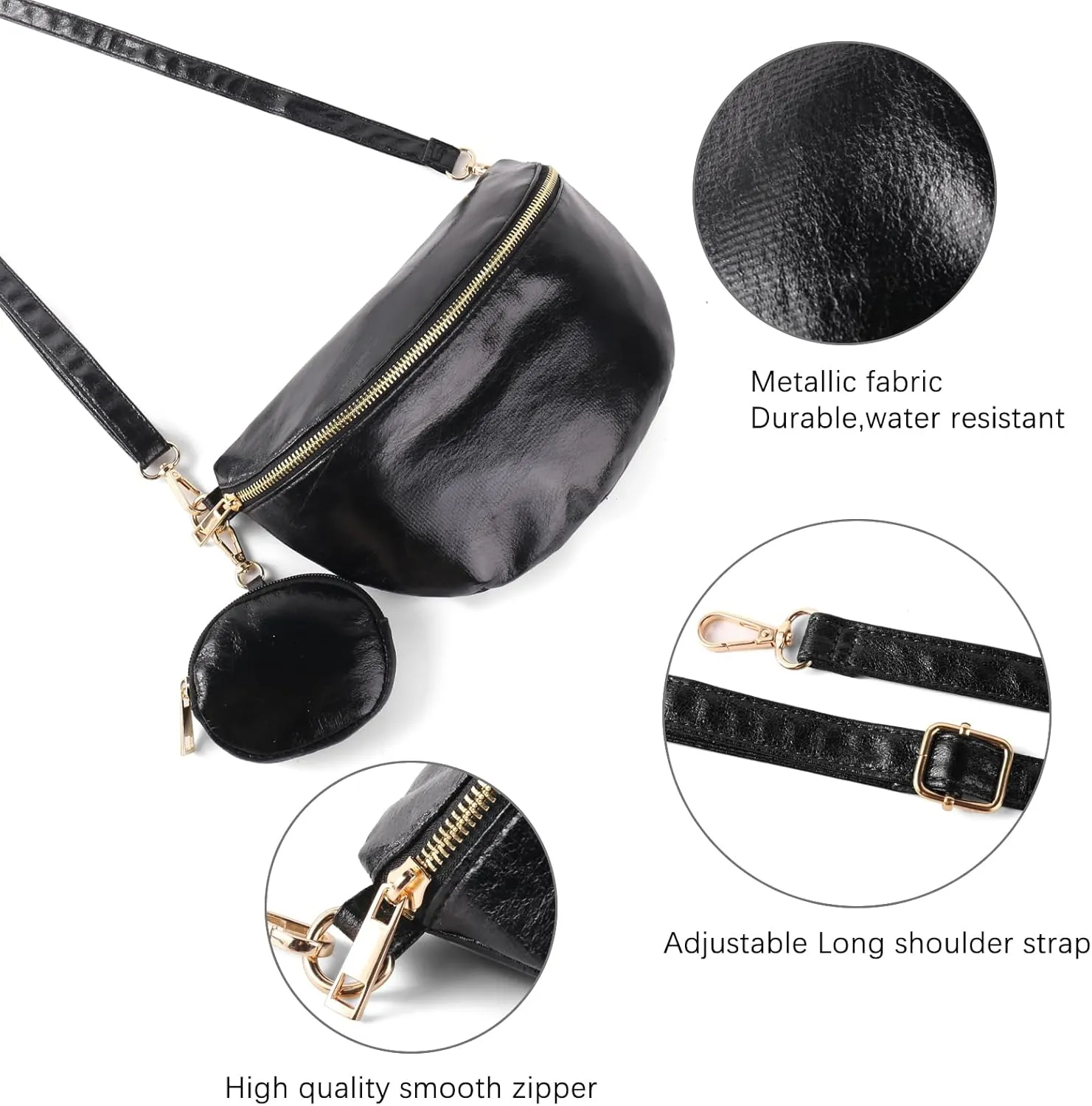 Crossbody Bags for Women Fashion Sling Purse Shoulder Bag Fanny Pack Leather Causal Chest Bum Bag Cross Body Purse (Black)