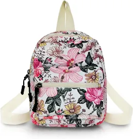 Cute Nylon Lightweight Backpack, Small Mini Purse for Women With Zipper (Flower)