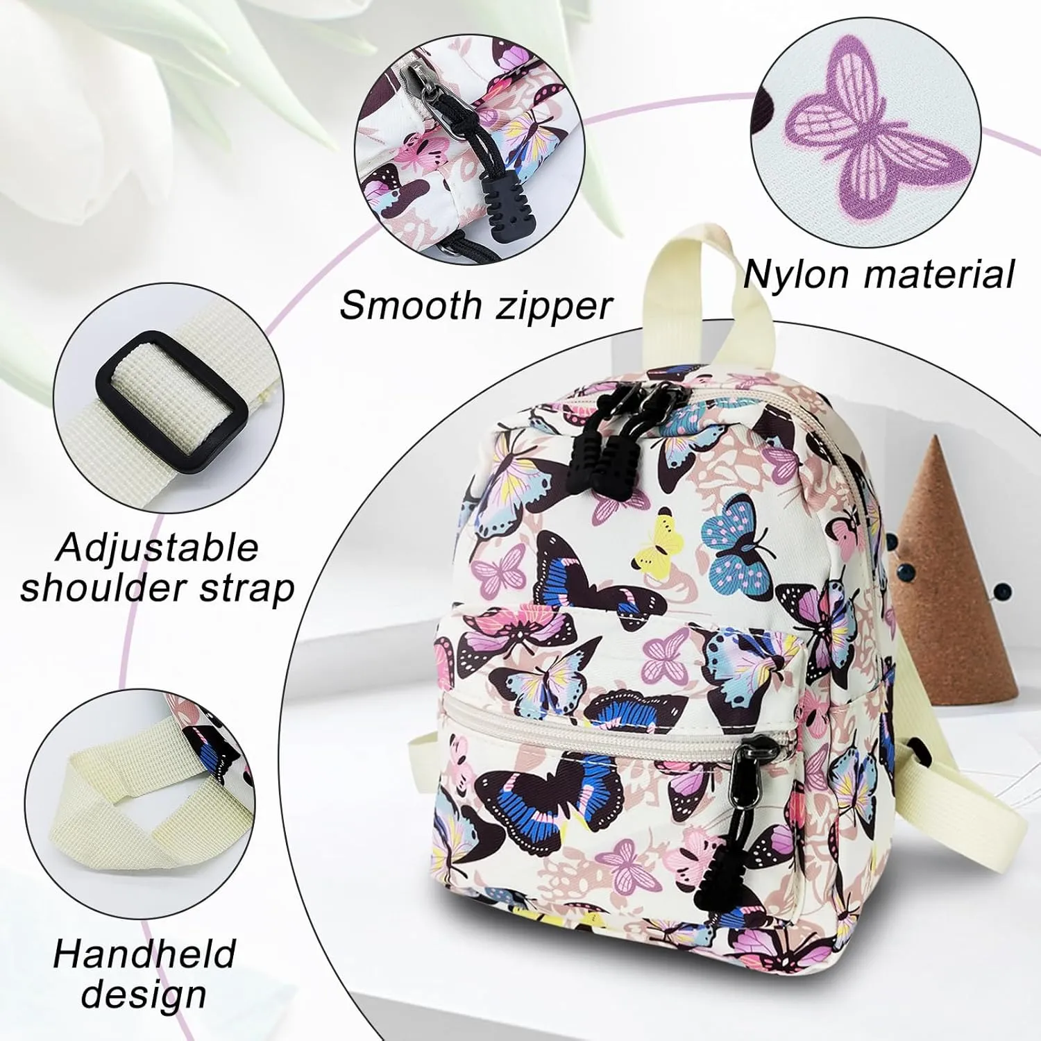 Cute Nylon Lightweight Backpack, Small Mini Purse for Women With Zipper (Flower)
