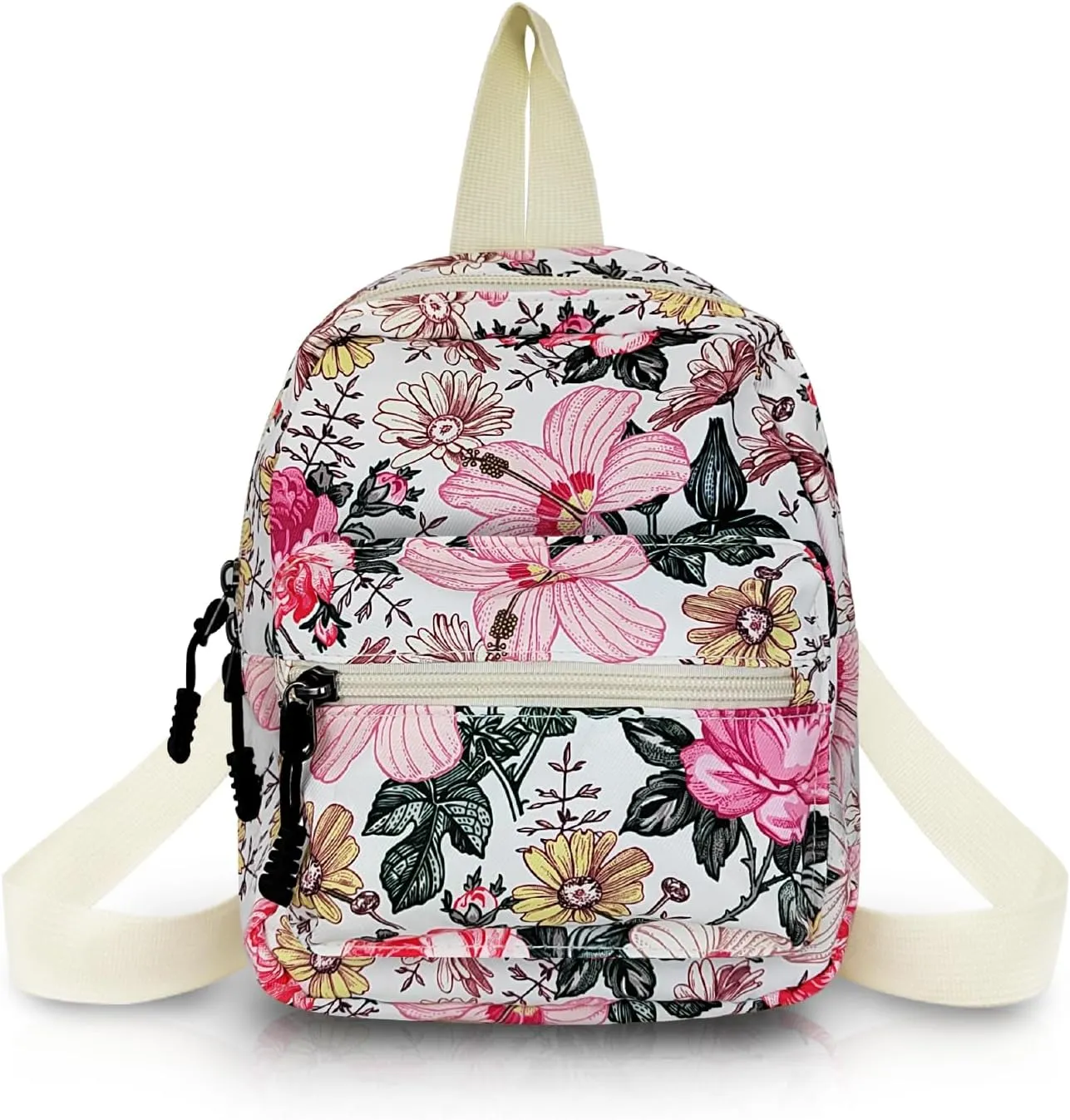 Cute Nylon Lightweight Backpack, Small Mini Purse for Women With Zipper (Flower)