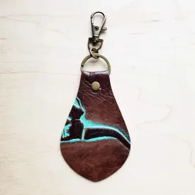 **Embossed Leather Key Chain - Turquoise Steer Head 700f
