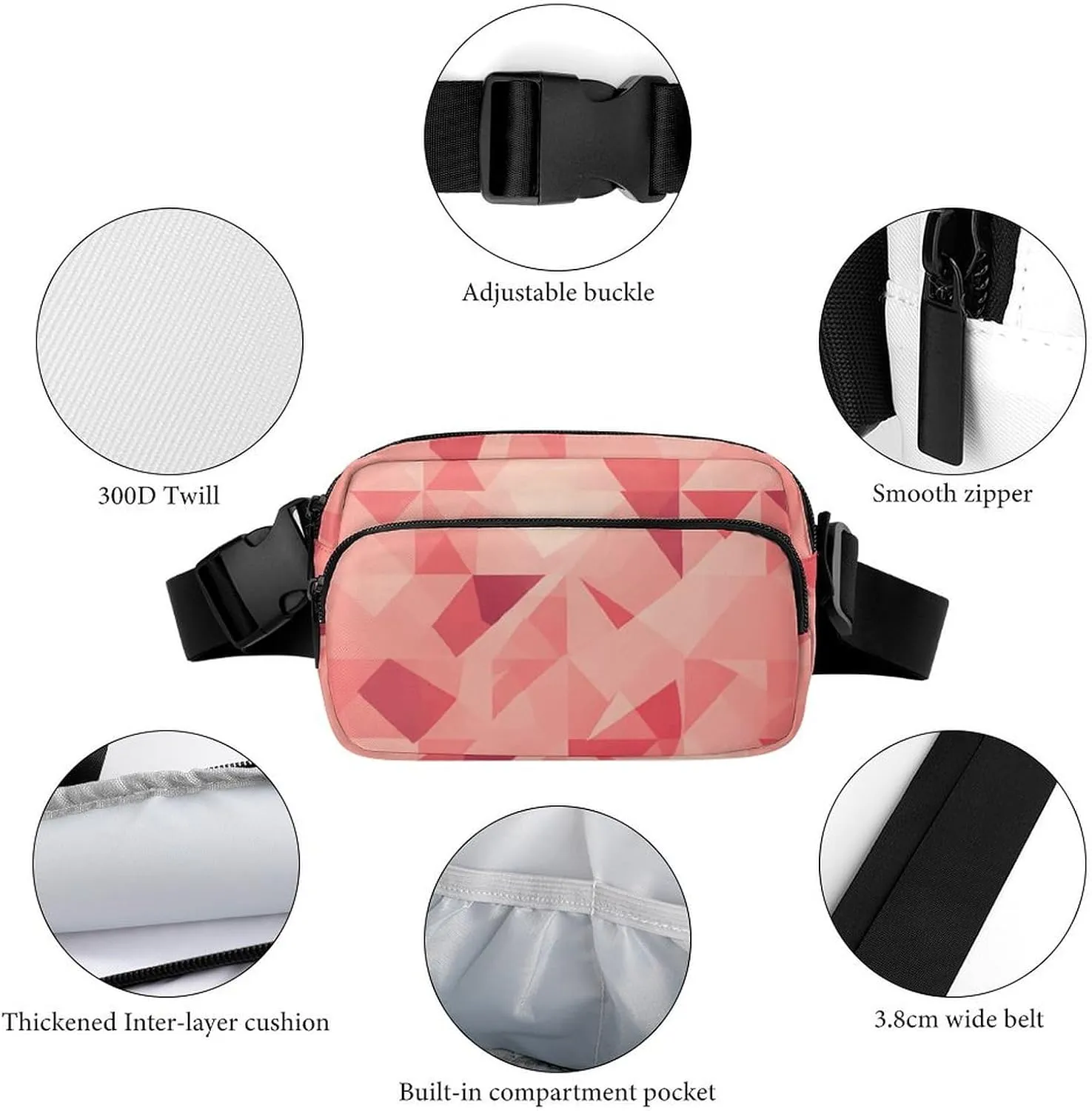 Fanny Pack for Men&Women Crossbody Waist Bag Small Sling Backpack Peach Squares of Different Shapes Belt Bag