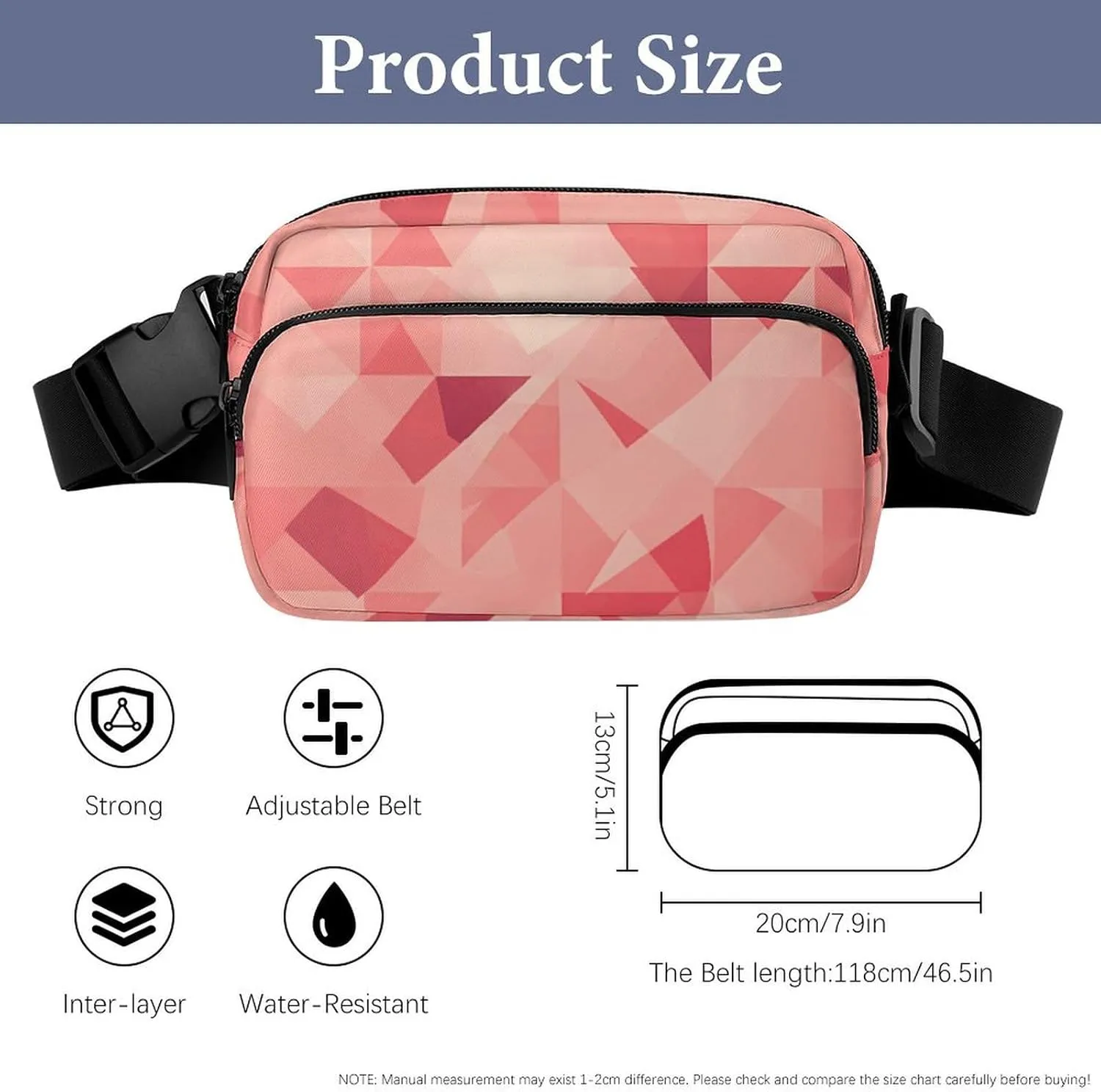 Fanny Pack for Men&Women Crossbody Waist Bag Small Sling Backpack Peach Squares of Different Shapes Belt Bag