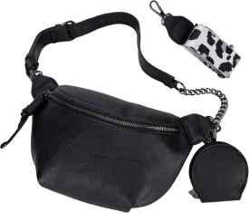 Fanny Packs Waist Bag for Women-Fashion Crossbody Bags Chest Purses Belt Bag with 2 Adjustable Strap (B-Black)