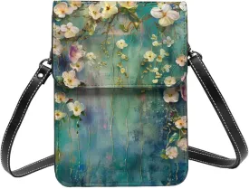 Floral Ivy Blossoms Tree Printed Crossbody Cell Phone Bag for Women Men, Small Leather Cell Phone Purse Wallet, Hold Two Phones