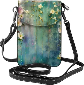 Floral Ivy Blossoms Tree Printed Crossbody Cell Phone Bag for Women Men, Small Leather Cell Phone Purse Wallet with Adjustable Strap