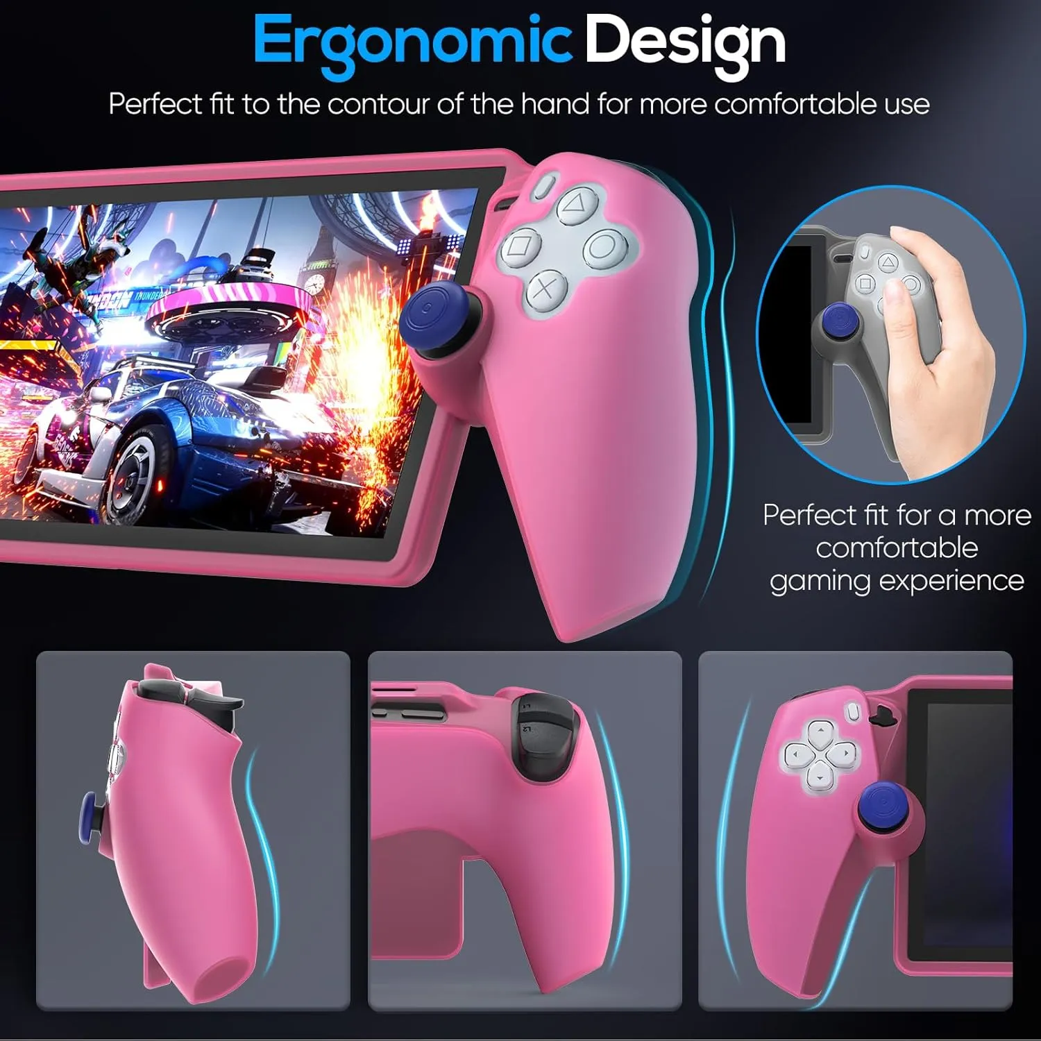 FYOUNG Protective Case for PlayStation Portal, Silicone Soft Grip Cover Case Protector with Full Protection and Non-Slip Thumb Grips Accessories Kit for PlayStation Remote Player (Clear Pink)