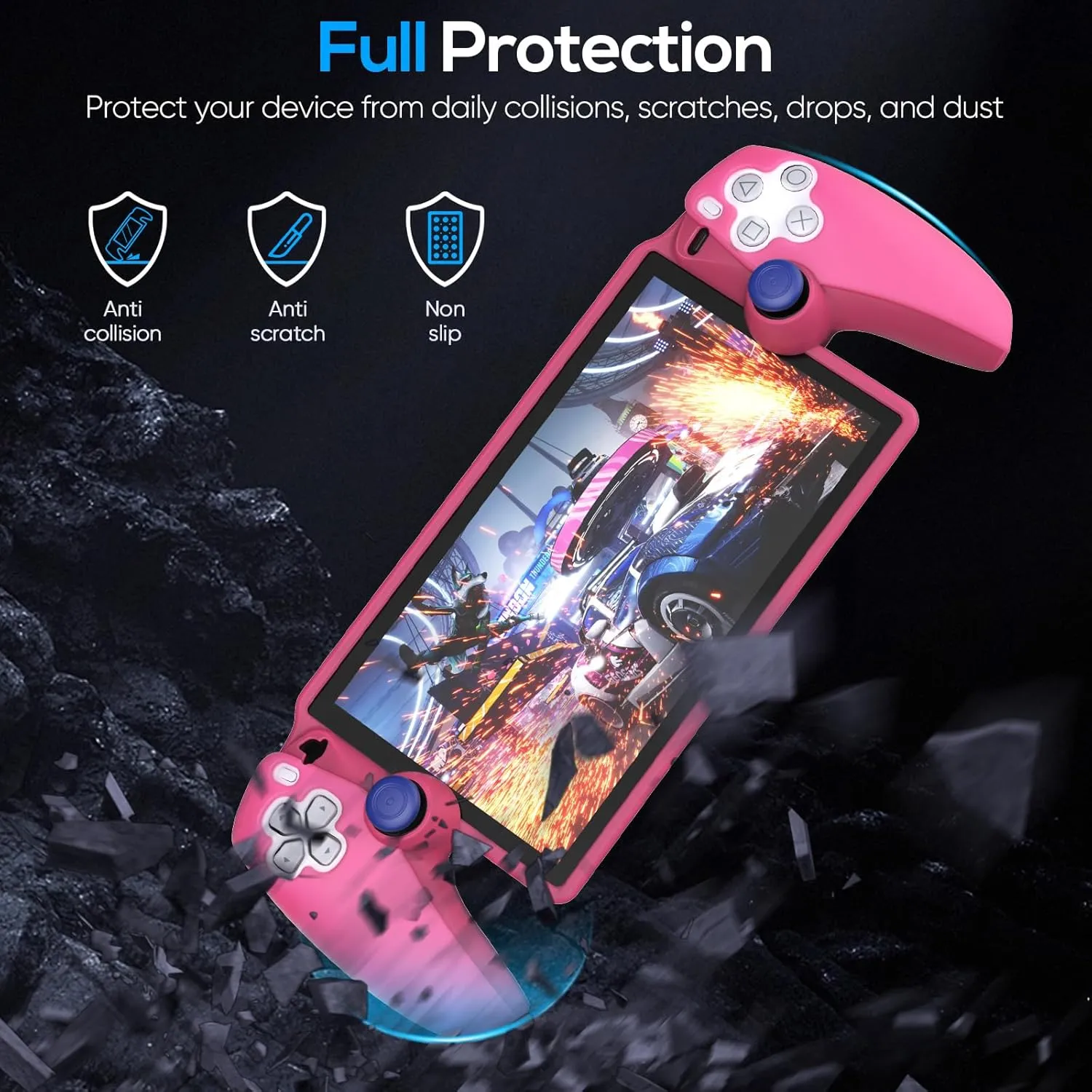FYOUNG Protective Case for PlayStation Portal, Silicone Soft Grip Cover Case Protector with Full Protection and Non-Slip Thumb Grips Accessories Kit for PlayStation Remote Player (Clear Pink)