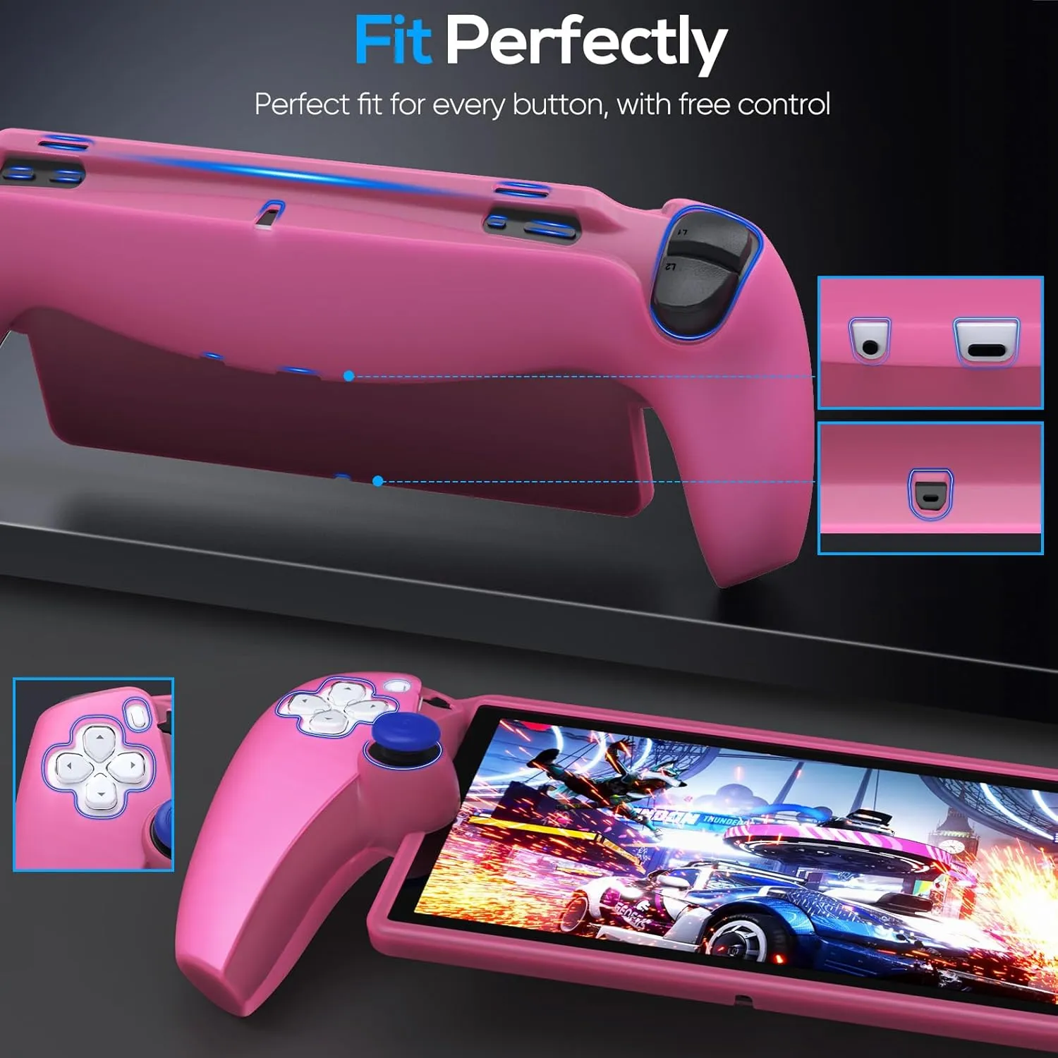 FYOUNG Protective Case for PlayStation Portal, Silicone Soft Grip Cover Case Protector with Full Protection and Non-Slip Thumb Grips Accessories Kit for PlayStation Remote Player (Clear Pink)