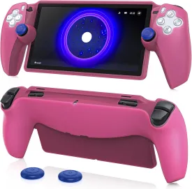 FYOUNG Protective Case for PlayStation Portal, Silicone Soft Grip Cover Case Protector with Full Protection and Non-Slip Thumb Grips Accessories Kit for PlayStation Remote Player (Clear Pink)
