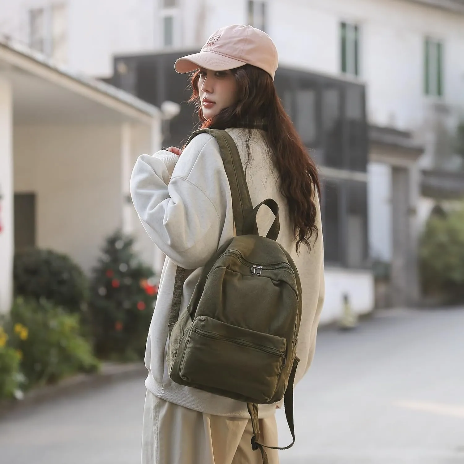 GAXOS Mini Backpack Purse for Women Canvas Cute Small Backpack Purse for Girls Aesthetic Vintage Travel Backpack Green