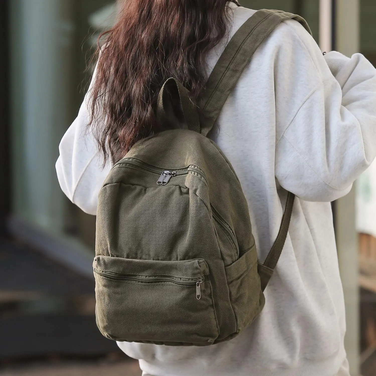 GAXOS Mini Backpack Purse for Women Canvas Cute Small Backpack Purse for Girls Aesthetic Vintage Travel Backpack Green
