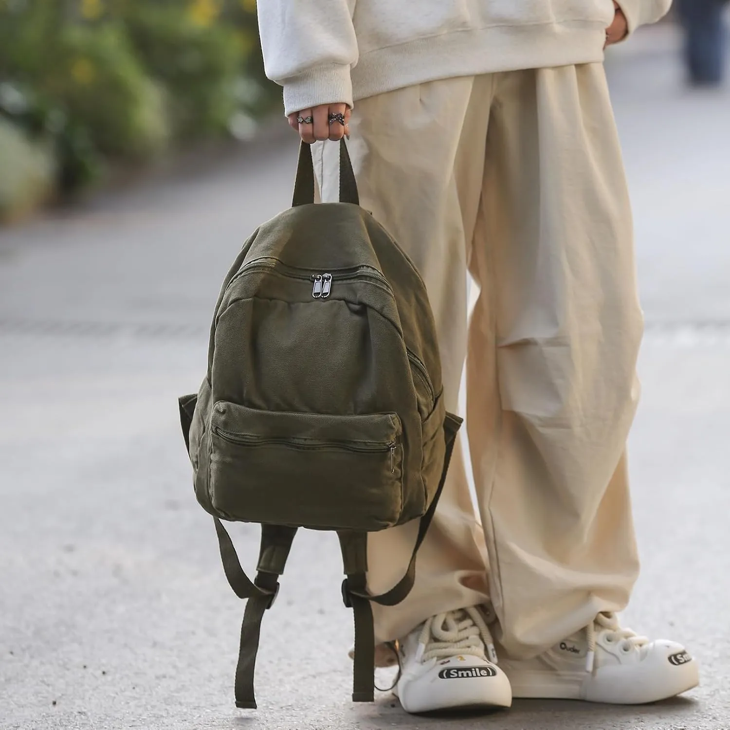 GAXOS Mini Backpack Purse for Women Canvas Cute Small Backpack Purse for Girls Aesthetic Vintage Travel Backpack Green