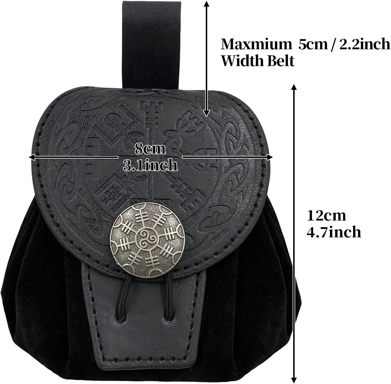 HiiFeuer Medieval Embossed Faux Leather Belt Pouch, Retro Renaissance Portable Belt Bag Coin Purse Dice Bag for LARP Ren Faire (Black A)