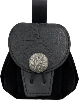 HiiFeuer Medieval Embossed Faux Leather Belt Pouch, Retro Renaissance Portable Belt Bag Coin Purse Dice Bag for LARP Ren Faire (Black A)