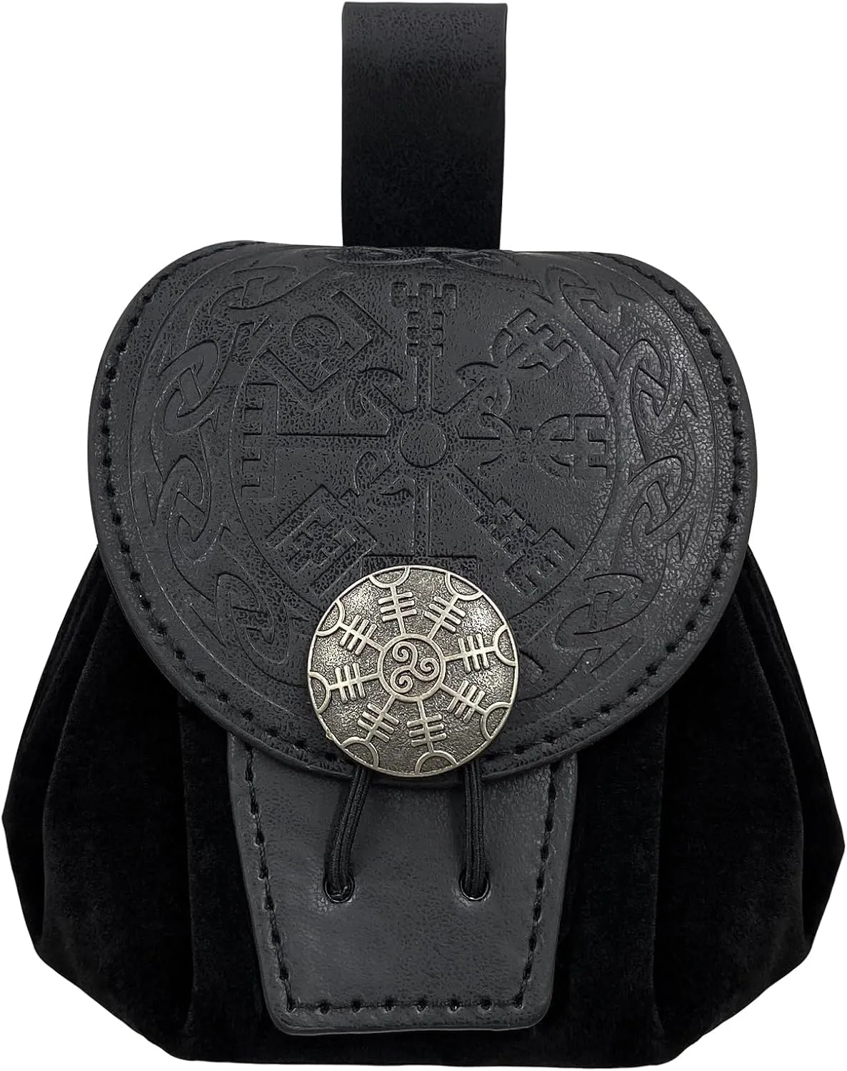 HiiFeuer Medieval Embossed Faux Leather Belt Pouch, Retro Renaissance Portable Belt Bag Coin Purse Dice Bag for LARP Ren Faire (Black A)
