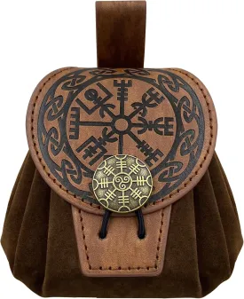 HiiFeuer Medieval Embossed Faux Leather Belt Pouch, Retro Renaissance Portable Belt Bag Coin Purse Dice Bag for LARP Ren Faire (Brown A)