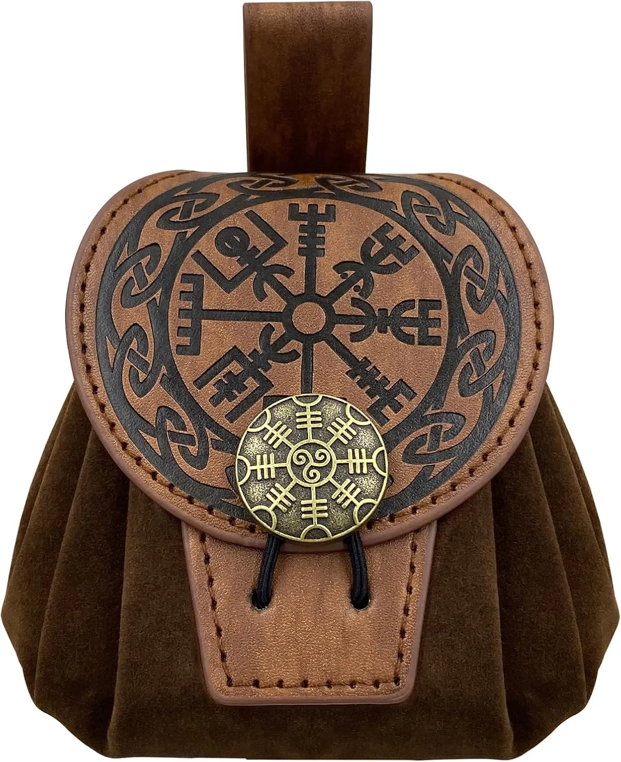 HiiFeuer Medieval Embossed Faux Leather Belt Pouch, Retro Renaissance Portable Belt Bag Coin Purse Dice Bag for LARP Ren Faire (Brown A)