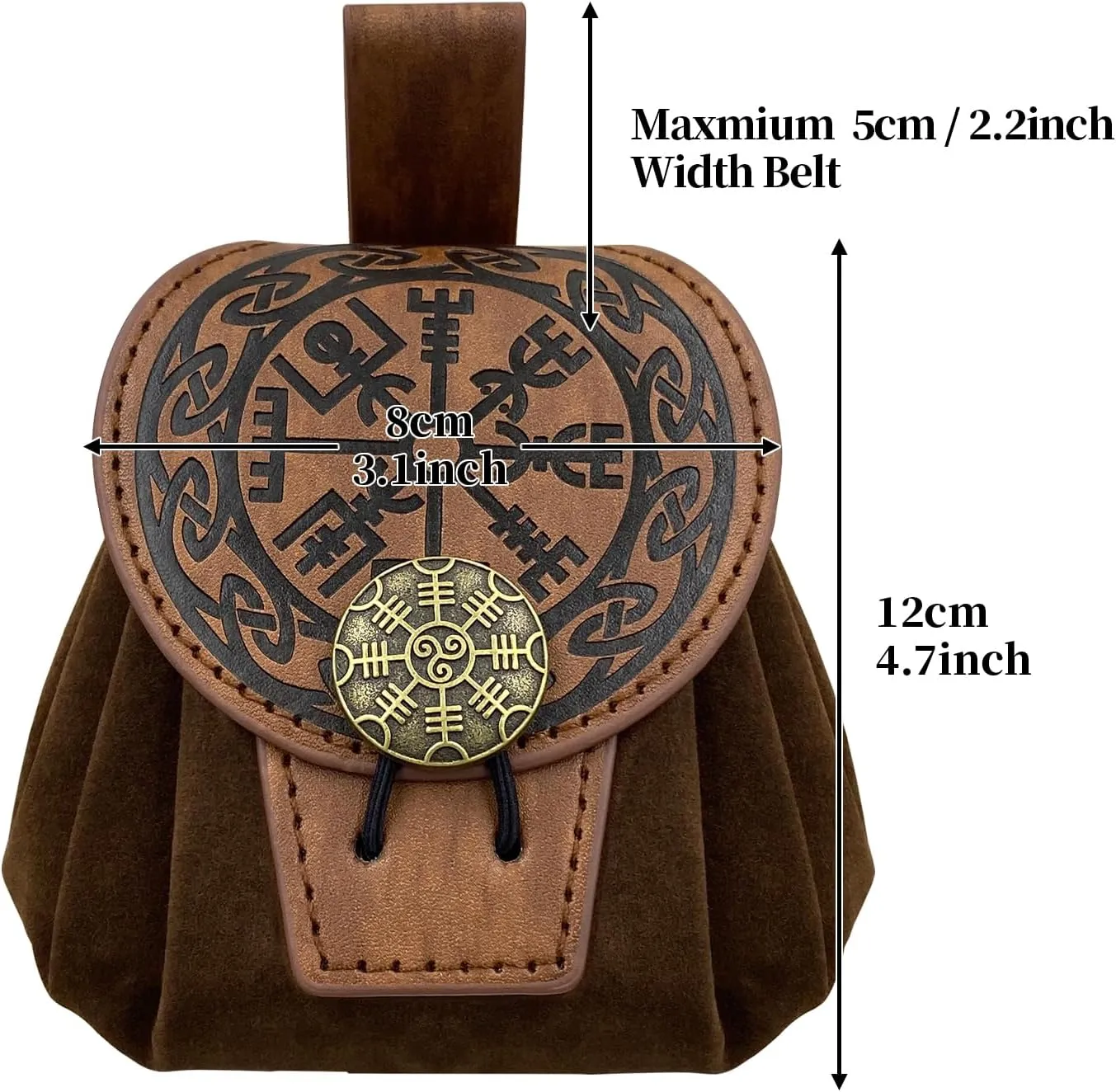 HiiFeuer Medieval Embossed Faux Leather Belt Pouch, Retro Renaissance Portable Belt Bag Coin Purse Dice Bag for LARP Ren Faire (Brown A)