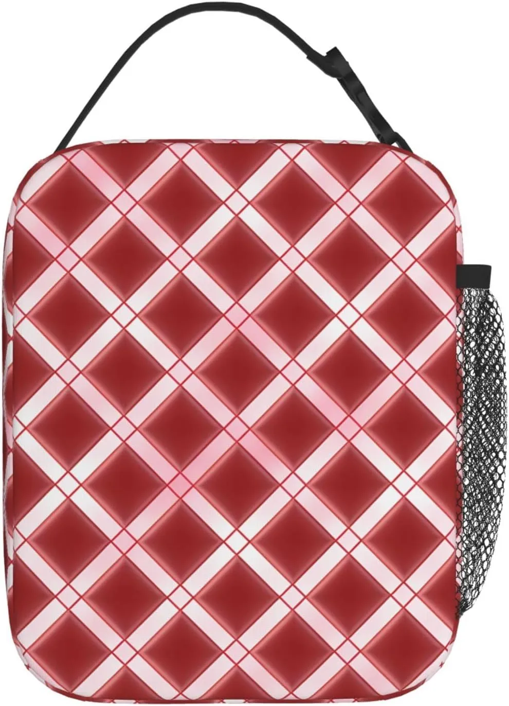 Insulated Lunch Bag for Women Men Portable Reusable Lunch Box Lattice Grid Pink Romance Lunch Tote Bag for Work Picnic Travel