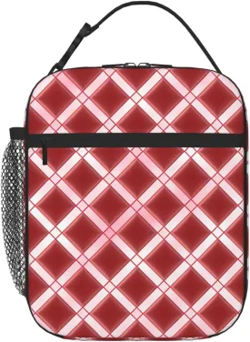 Insulated Lunch Bag for Women Men Portable Reusable Lunch Box Lattice Grid Pink Romance Lunch Tote Bag for Work Picnic Travel