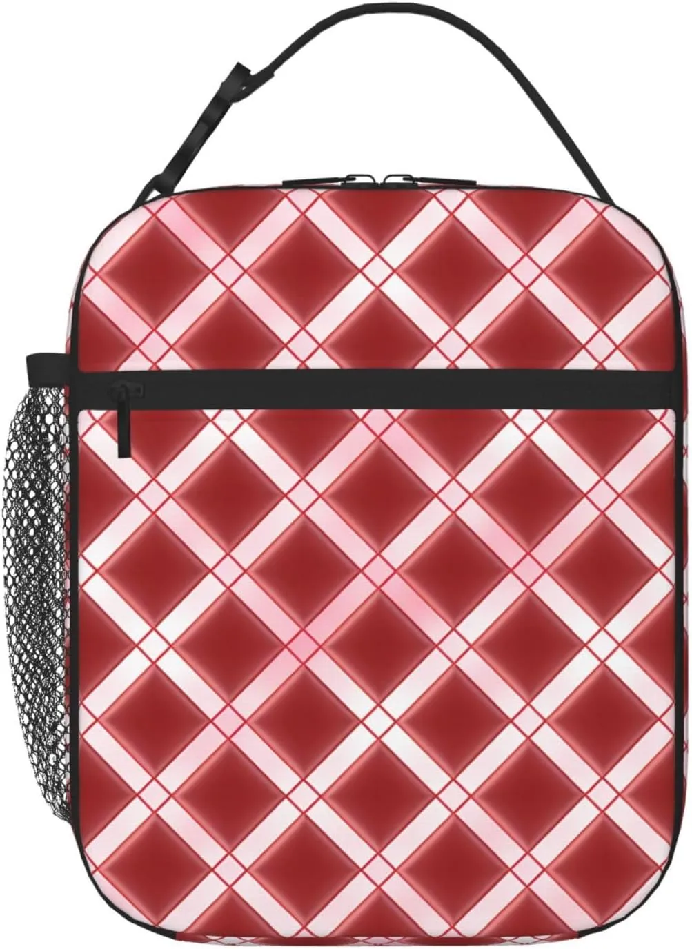 Insulated Lunch Bag for Women Men Portable Reusable Lunch Box Lattice Grid Pink Romance Lunch Tote Bag for Work Picnic Travel