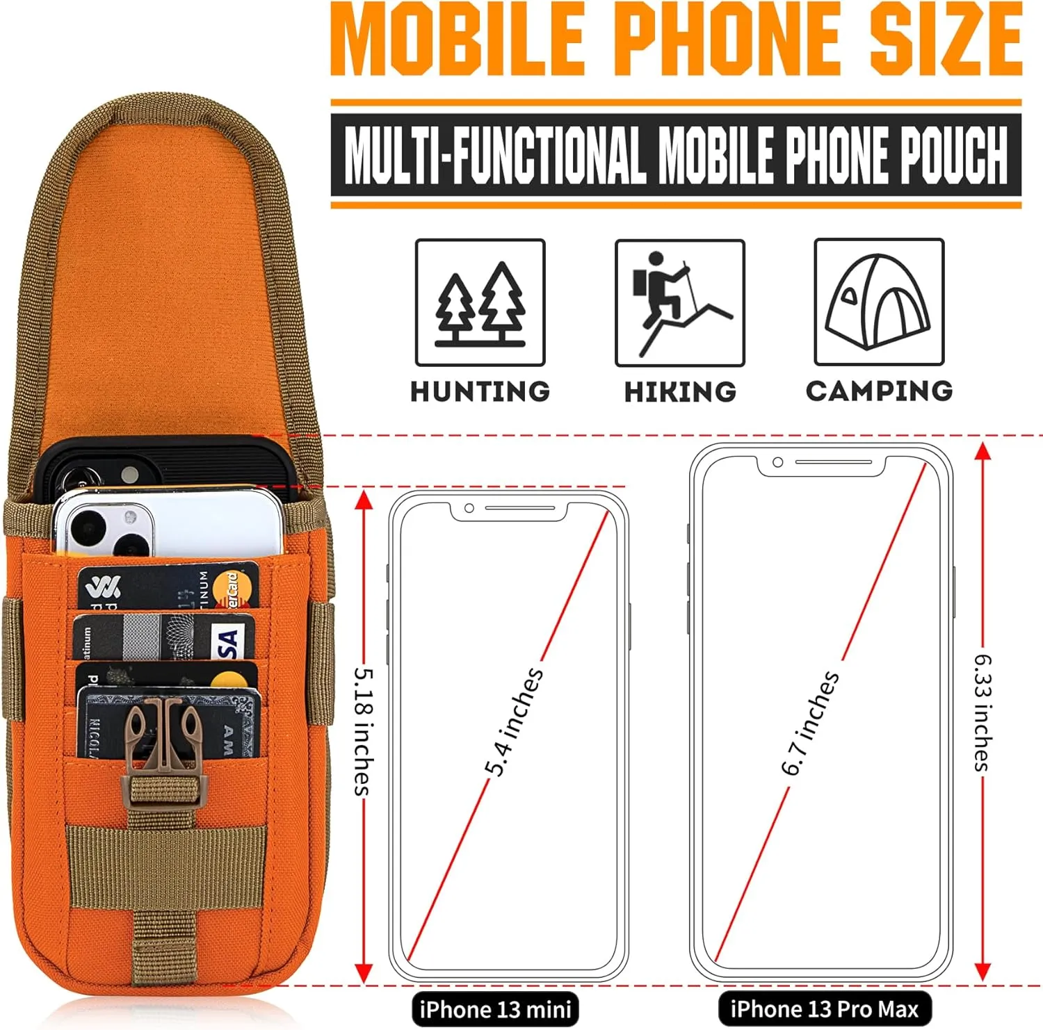 IronSeals Tactical Phone Holster Pouch, Tactical Smartphone Pouches Cellphone Case Molle Gadget Bag Molle Attachment Belt Holder Waist Bag for 4.7"-6.9" with US Flag Patch for iPhone 16 Pro/15 Pro