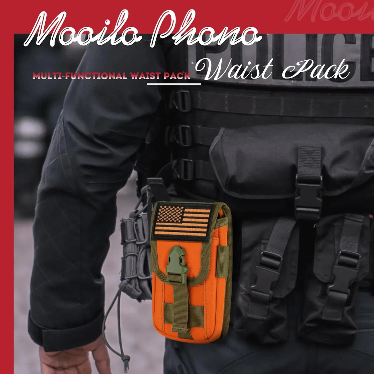 IronSeals Tactical Phone Holster Pouch, Tactical Smartphone Pouches Cellphone Case Molle Gadget Bag Molle Attachment Belt Holder Waist Bag for 4.7"-6.9" with US Flag Patch for iPhone 16 Pro/15 Pro
