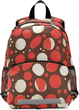 Kids Backpack, White Polka Dot Red Background Chestnut, Waterproof Bookbags for School Mini Travel