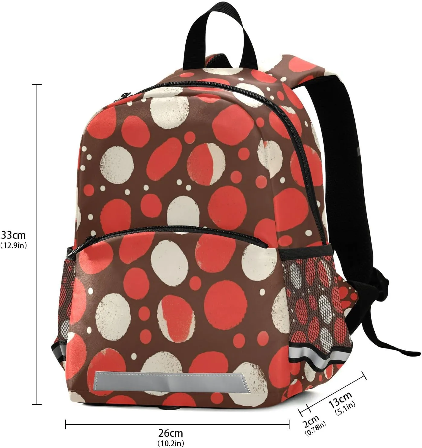 Kids Backpack, White Polka Dot Red Background Chestnut, Waterproof Bookbags for School Mini Travel