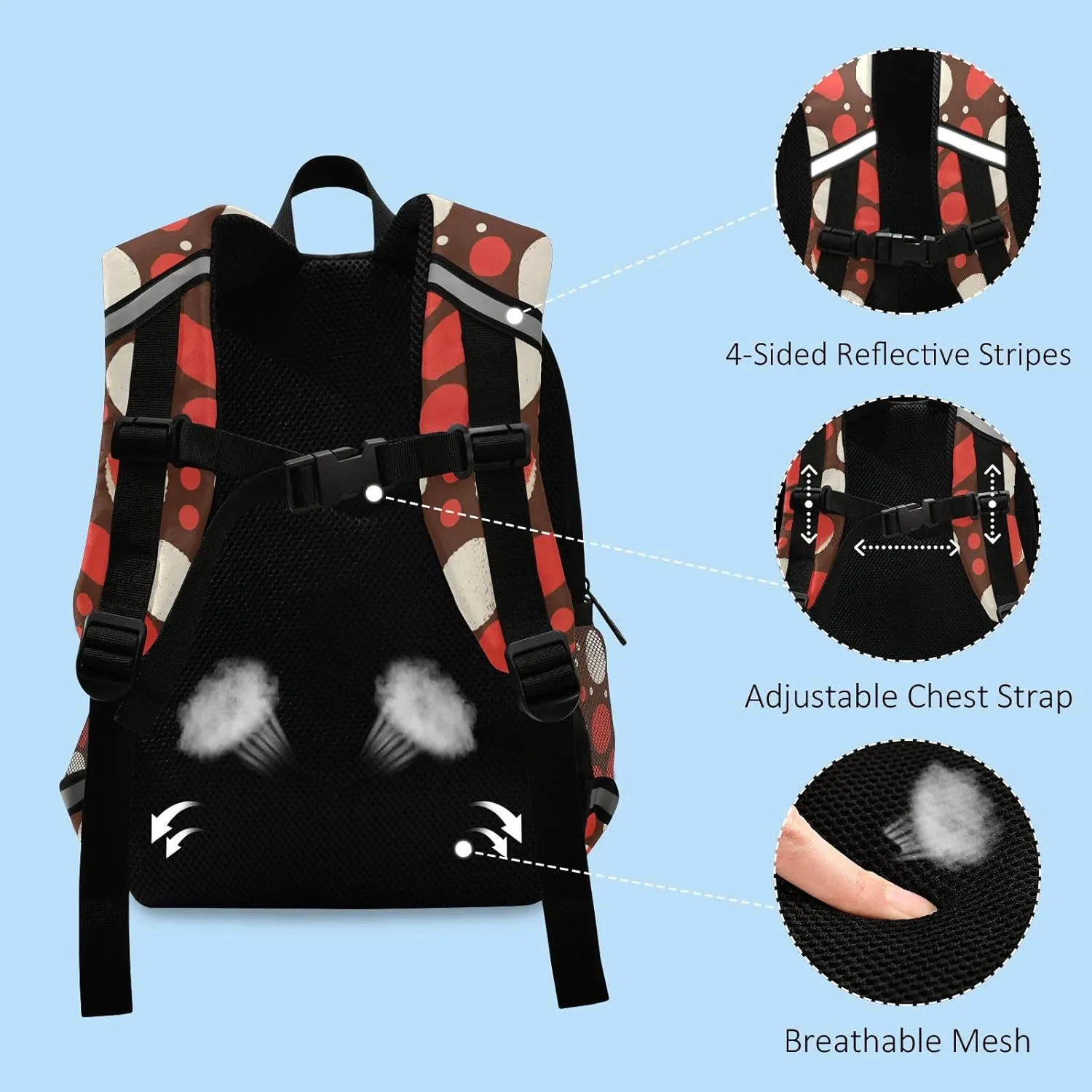 Kids Backpack, White Polka Dot Red Background Chestnut, Waterproof Bookbags for School Mini Travel